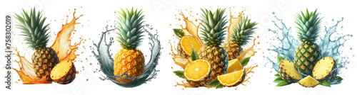 pineapple ananas with splash isolated png photo
