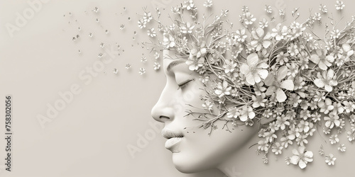 silhouette of a person with a hat floral 3d abstract art ,