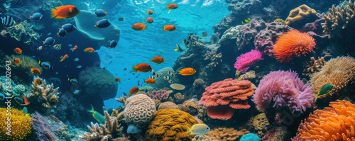 underwater views with various types of fish and beautiful coral reefs
