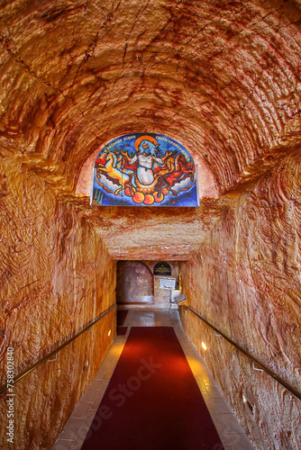 Serbian Orthodox underground Church of Saint Elijah the Prophet in Coober Pedy, South Australia - Religious place dug out of sandstone in an opal mining city