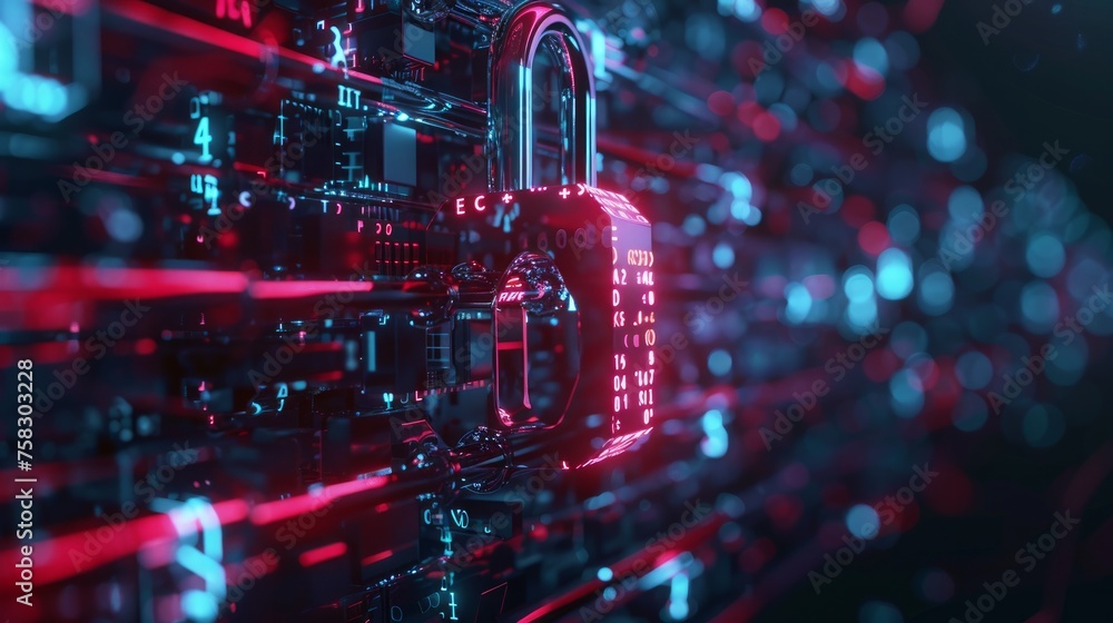 Cybersecurity concept with a digital lock on a data stream --ar 16:9 Job ID: 2a47f9bc-5cc8-4740-abca-c5e3cc04d5d1 Cybersecurity concept with a digital lock on a data stream --ar 16:9 Job ID: 2a47f9bc-5cc8-4740-abca-c5e3cc04d5d1