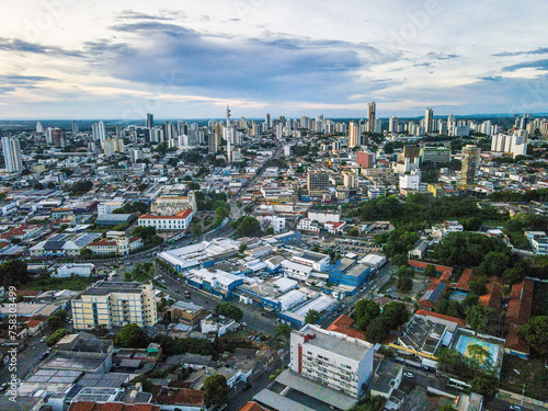 Aerial city scape at sunset during summer in Cuiaba Mato Grosso