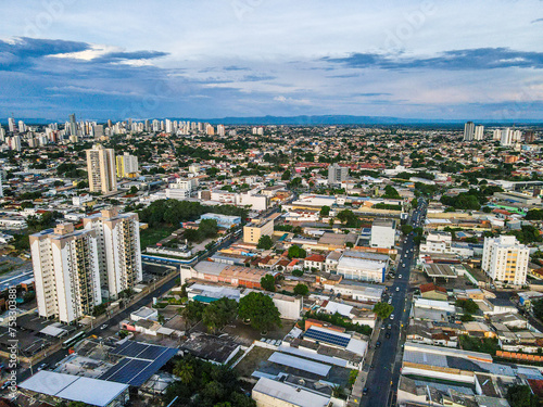 Aerial city scape at sunset during summer in Cuiaba Mato Grosso