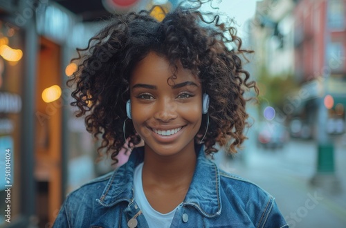 Woman With Headphones Holding Coffee Cup