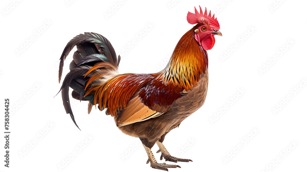brown domestic rooster or chicken isolated on white background, generative AI animal