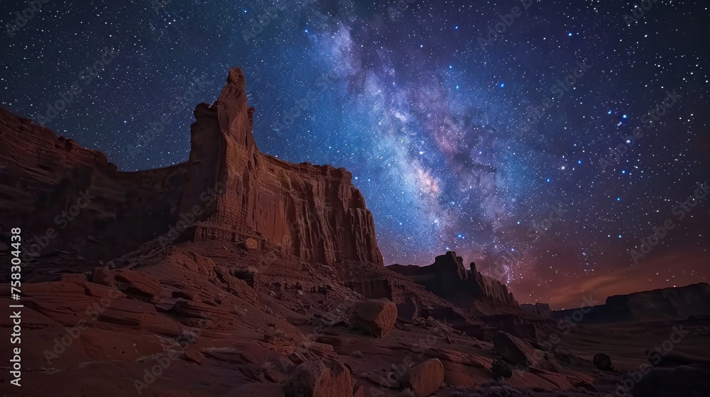 Time-lapse of stars over a rocky desert