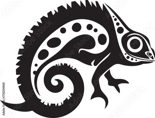 Inked Invisibility: Chameleon Silhouette Emblem Blackened Blending: Stealthy Chameleon Vector Icon