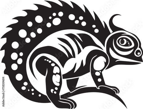 Onyx Opus: Chameleon Icon Emblem in Black Stealth Shade: Black Chameleon Logo Vector Icon