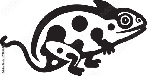 Obscured Adaptation: Chameleon Silhouette Emblem Ebony Evasion: Black Chameleon Logo Design