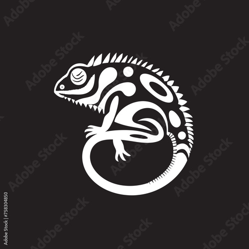 Ebony Evasion: Black Chameleon Logo Design Inky Invisibility: Stealthy Chameleon Vector
