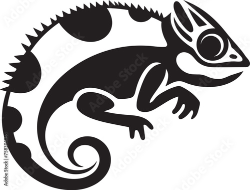 Inky Invisibility: Stealthy Chameleon Vector Shadowy Shift: Chameleon Silhouette Icon in Black