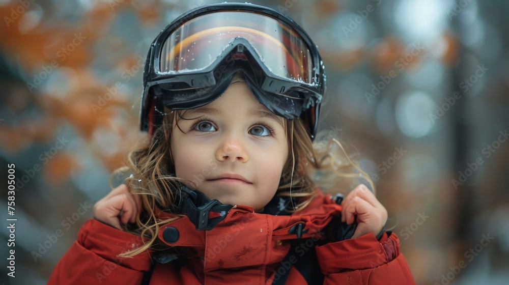 Little Girl in Red Jacket and Goggles Little Girl in Red Jacket and Goggles