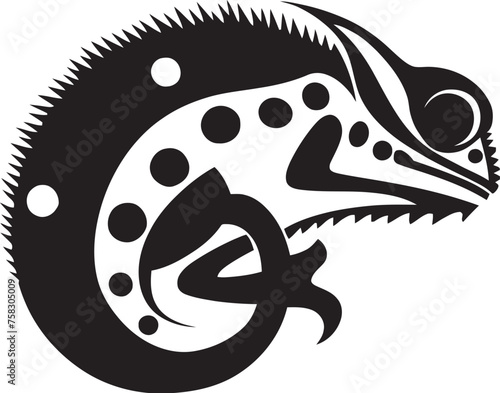 Onyx Adaptation: Black Chameleon Silhouette Icon Stealth Stripes: Chameleon Vector Logo in Black