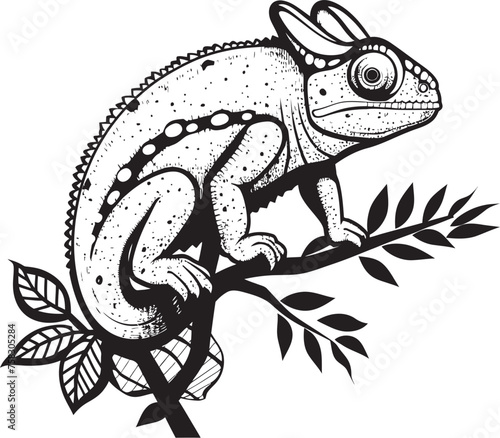 Shadow Shift  Chameleon Vector Logo on Twig in Black Arboreal Noir  Chameleon on Twig - Black Logo Icon Vector
