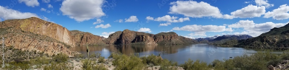 Water flowing through rocky cliffs atop a hillside: Arizona