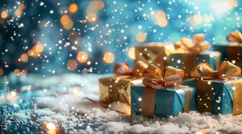 Group of Presents on Snow Covered Ground Group of Presents on Snow Covered Ground