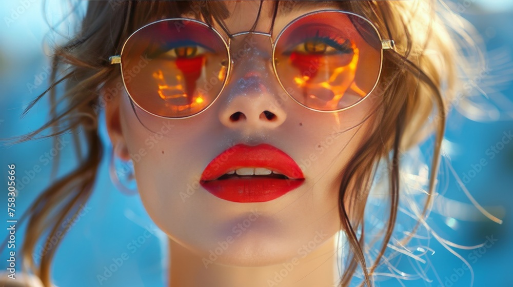 Close Up of Woman Wearing Sunglasses Close Up of Woman Wearing Sunglasses