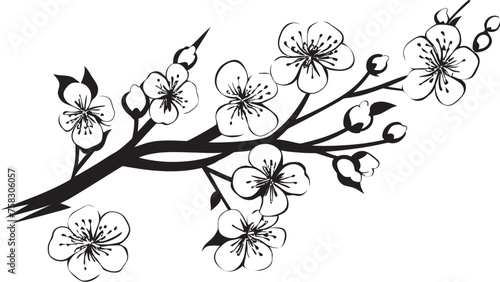 Noir Petal Perch: Cherry Blossom Icon on Black Branch Obsidian Sakura Silhouette: Black Logo on Cherry Blossom Tree Branch