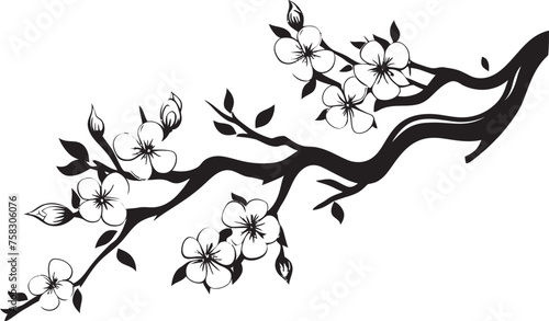 Shadowed Sakura Silhouette: Black Logo on Tree Branch Icon Midnight Sakura Majesty: Cherry Blossom Emblem in Black Vector