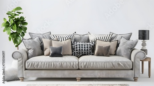 Modern velvet sofa furniture living room cutout transparent backgrounds 3d rendering png 