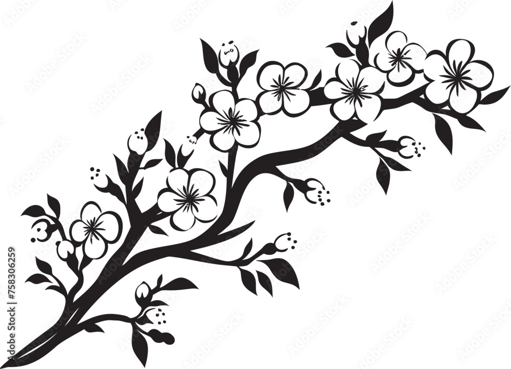 Obsidian Sakura Silhouette: Black Logo on Twig Ebony Blossom Bough: Cherry Blossom Icon in Black Obsidian Sakura Silhouette: Black Logo on Twig Ebony Blossom Bough: Cherry Blossom Icon in Black