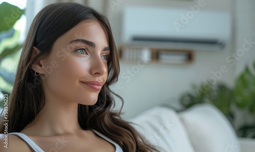 A young woman switched on air conditioner and enjoying at home Free Download A young woman switched on air conditioner and enjoying at home - GFXLoad