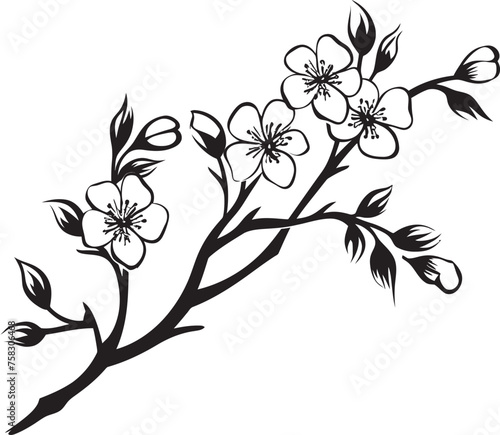 Shadowed Sakura Essence: Cherry Blossom Vector in Black Midnight Blossom Branch: Black Logo on Twig Icon