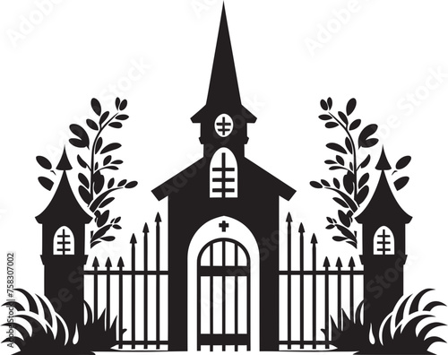 "Welcoming Icons: Church Gates Decorated with Scrolls and Refined Black Logo Vectors" "Elegance Unveiled: Church Entrances Embracing Scrolls and Timeless Black Logo Vectors"
