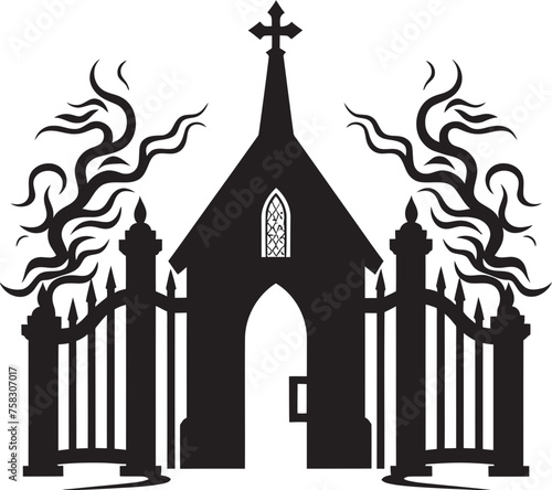 "Elegance Unveiled: Church Entrances Embracing Scrolls and Timeless Black Logo Vectors" "Faithful Portals: Church Gates with Delicate Scrolls and Strong Black Logo Vectors"