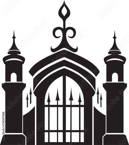 "Elegance Unveiled: Church Gates Enhanced by Scrolls and Bold Black Logo Vectors" "Faithful Entrances: Church Gates with Intricate Scrolls and Timeless Black Logo Vectors"