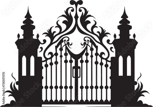"Soulful Symbols: Church Entrances Decorated with Scrolls and Bold Black Logo Vectors" "Elegant Icons: Church Gates with Intricate Scrolls and Sleek Black Logo Vectors"