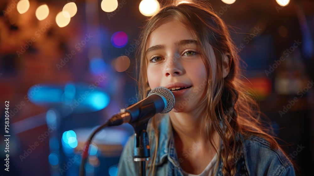 Young Girl Singing Into Microphone Young Girl Singing Into Microphone