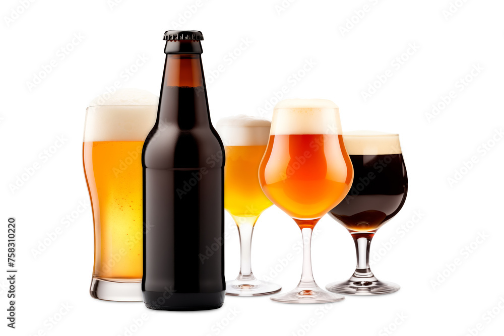 Set of Beer glasses and bottles on a white background. Mugs with drink like Ipa, Pale Ale, Pilsner, Porter or Stout Set of Beer glasses and bottles on a white background. Mugs with drink like Ipa, Pale Ale, Pilsner, Porter or Stout