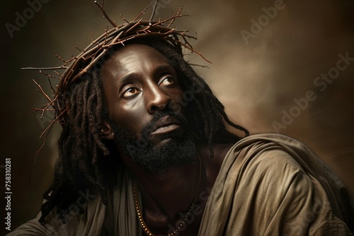 A man with dreadlocks and a crown of thorns on his head