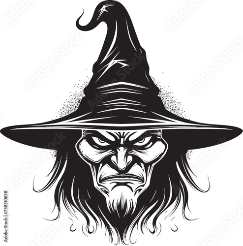 "Twilight's Tranquility: Eerie Witch Vector Symbol" "Cryptic Coven: Creepy Female Witch Logo"