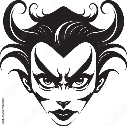 "Nocturnal Nexus: Eerie Witch Monster Symbol in Black" "Crimson Coven: Haunting Female Witch Vector Logo"