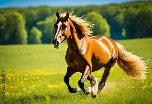 illustration  graceful equestrian horseback riding nature under blue sky  animals  equine  farm  field  grass  green 