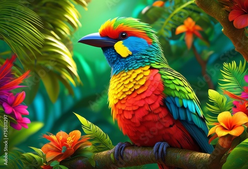 illustration, colorful bird perched branch natural habitat bird watching enthusiasts, nature, feathers, wildlife, ornithology, activity, outdoors, avian