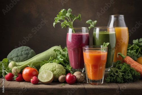 Heap of various fruit and vegetables drink