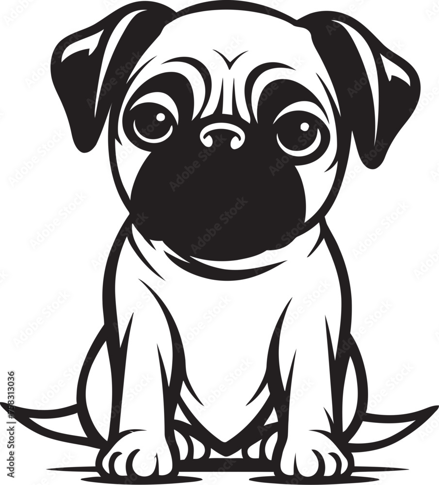 Fototapeta premium Pug Bliss: Peaceful Iconic Vector Design Pug Tranquility: Calm Black Logo Vector