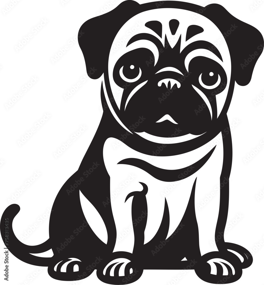 Vibrant Pug Emblem: Bold Black Logo Vector Playful Pug Icon: Sleek Vector Design for Dog Lovers