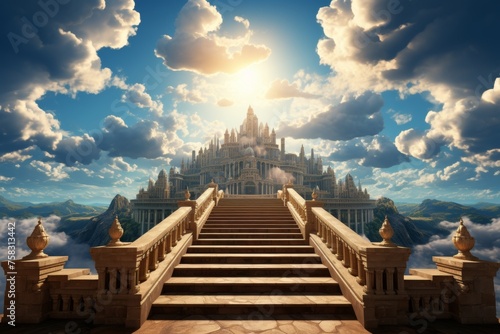 Stairway to heaven. spiritual path leading to the sky and clouds in religious concept