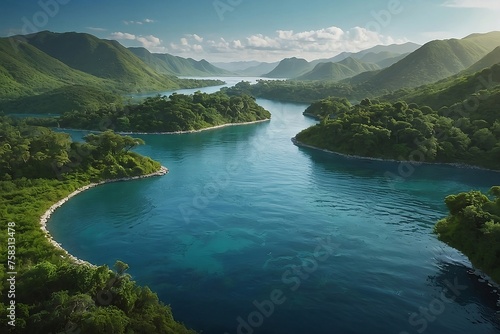 Illustration for World Water Day showcasing a serene landscape with lush greenery and a pristine body of water, emphasizing the importance of conservation 