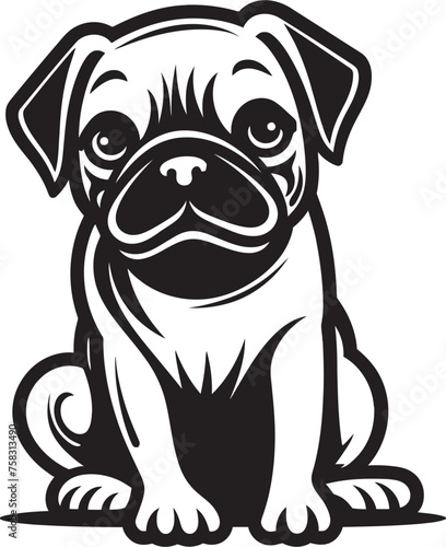 "Pug Playdate: Playful Dog Symbol in Black" "Pug Posse: Adorable Cartoon Pug Emblem in Black"