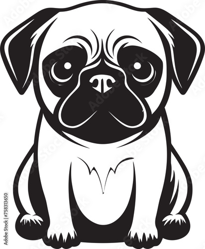 "Pug's Playground: Charming Dog Icon in Vector Black" "Pug Portrait: Cute Cartoon Pug Vector Logo Design"