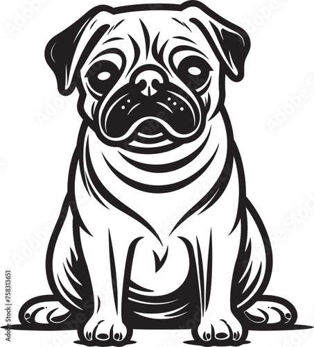 "Pug Playdate: Playful Dog Symbol in Black" "Pug Posse: Adorable Cartoon Pug Emblem in Black"