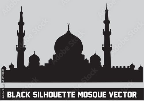 Mosque silhouette black color for islamic design Vector