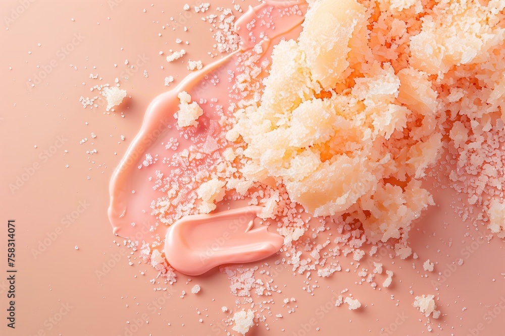 Fototapeta premium pastel peach body scrub texture swatch on a pastel peach background