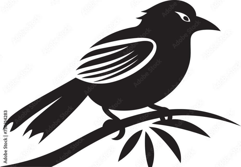 Enchanted Rainforest Delight: Tropical Bird on Branch Black Logo Vector Design Vibrant Plumage Serenity: Cute Bird Perched on Branch Vector Black Logo Icon