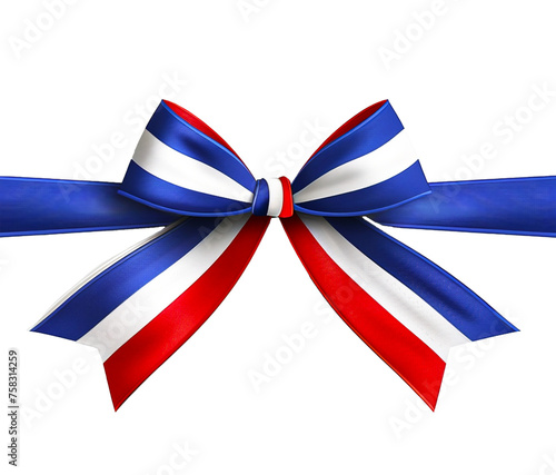 Kokarda w barwach flagi Francji na przezroczystym tle. Niebieski, biały czerwony. prezent, dekoracja. 